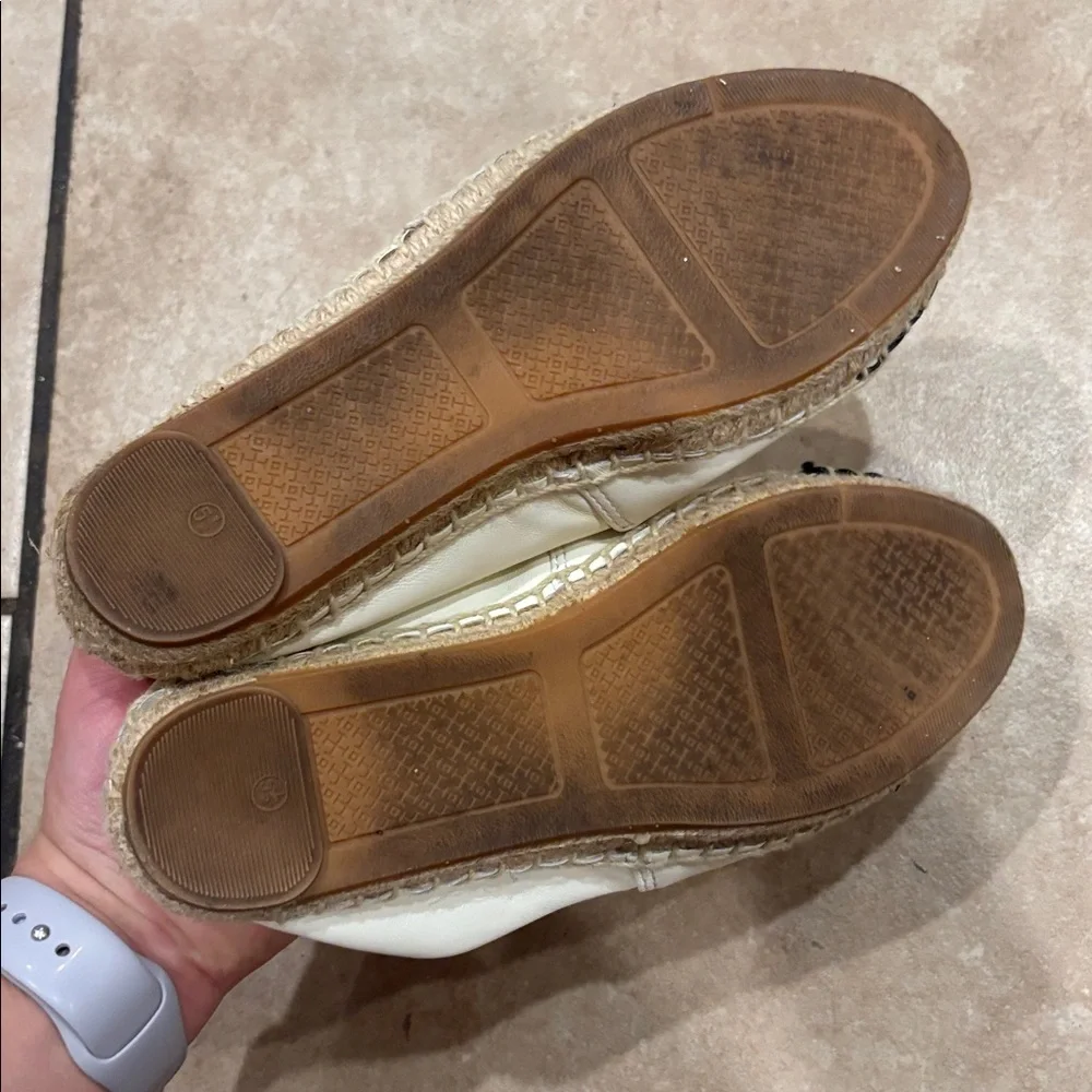 Tory Burch Dulce De Leche Black Leather Colorblock Espadrilles